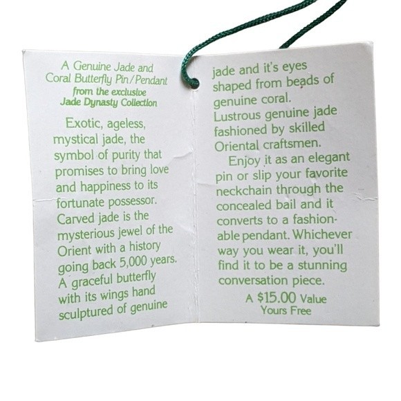 Jade Dynasty butterfly pin pendant jade coral with small pouch - Picture 7 of 9